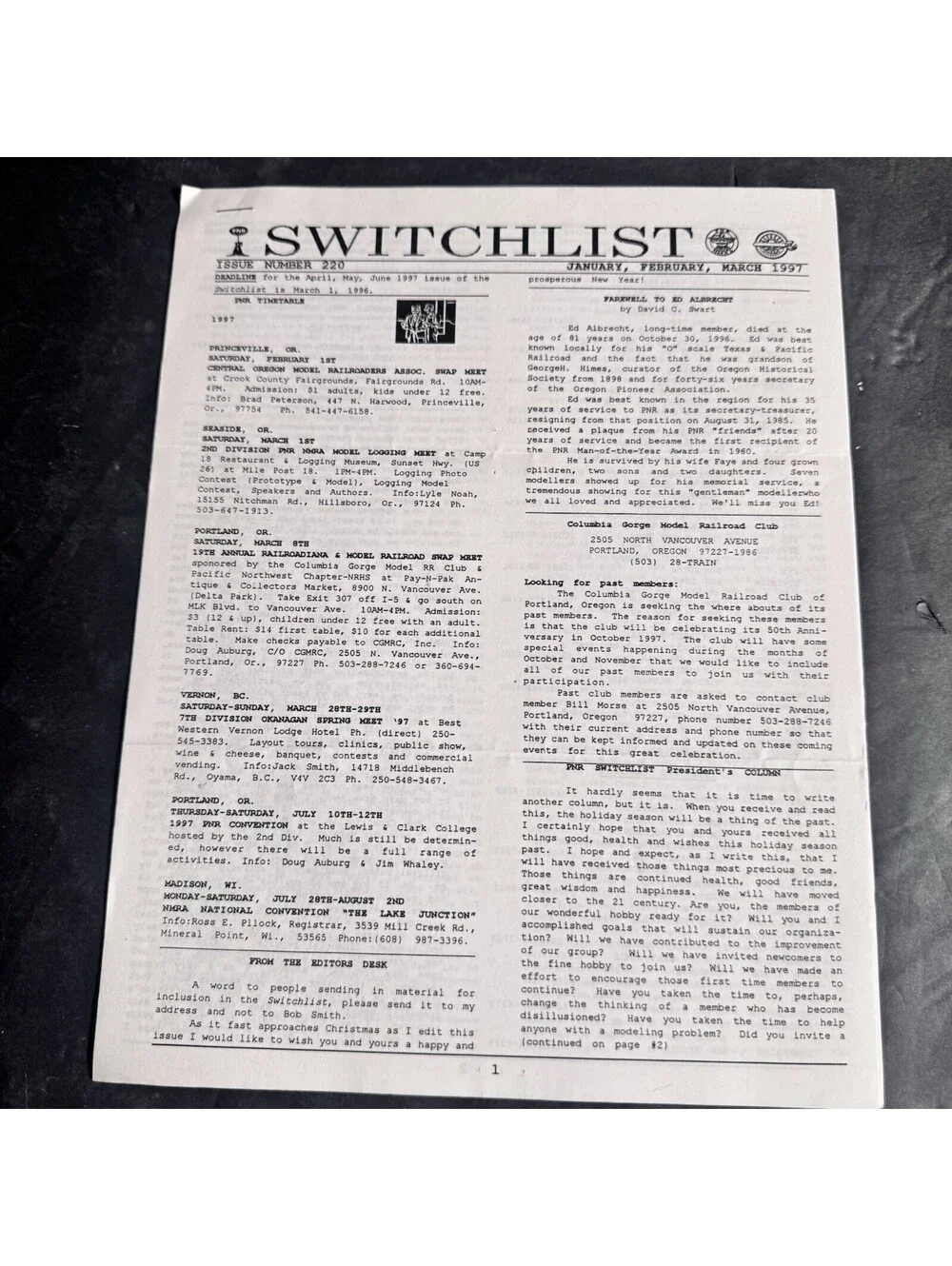 Vintage Switchlist Pamphlet Lot Pacific Northwest Region NMRA 1997-2003 Railway